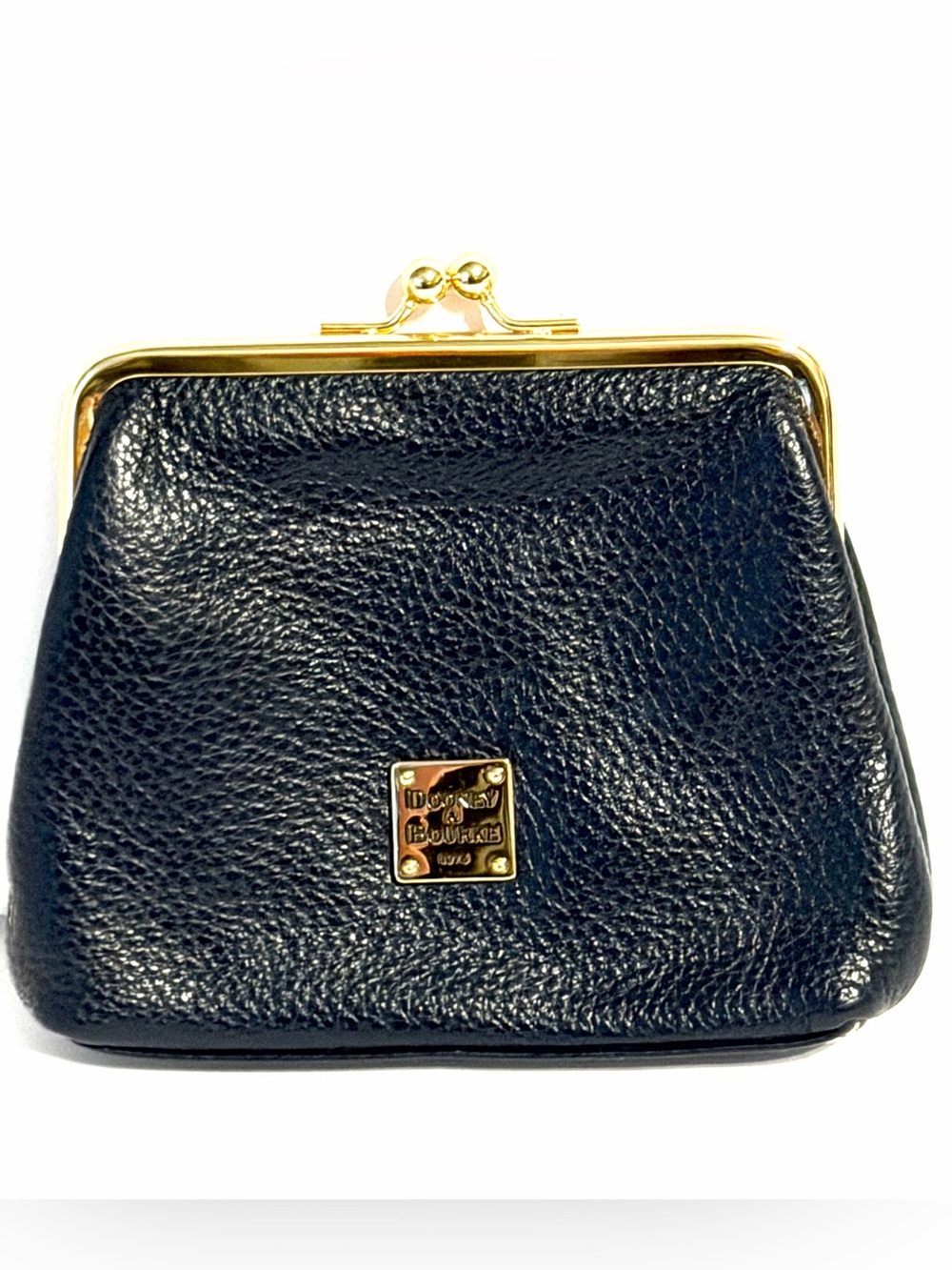 Dooney & Bourke Black Pebbled Leather Kiss-Lock Coin Purse with Gold Hardware